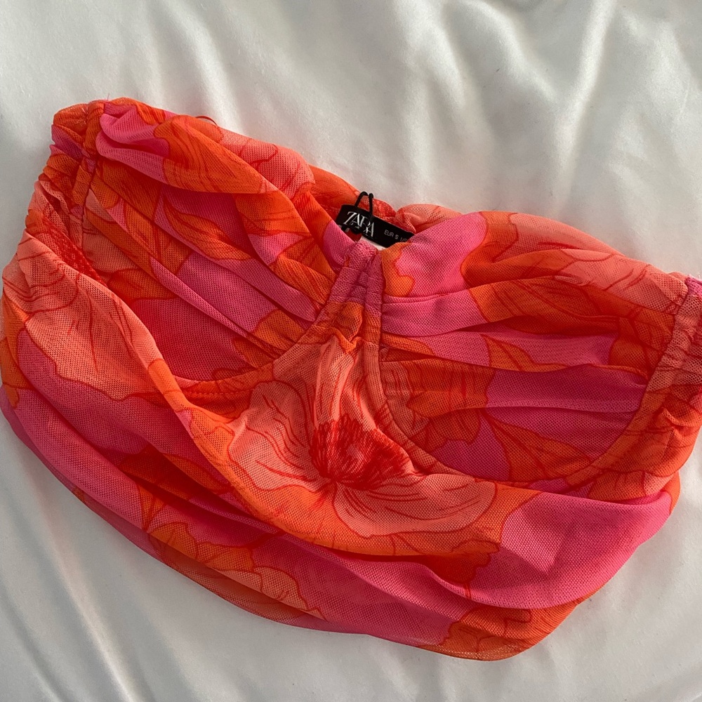 Pink and Orange Tulle Zara Corset Crop Top